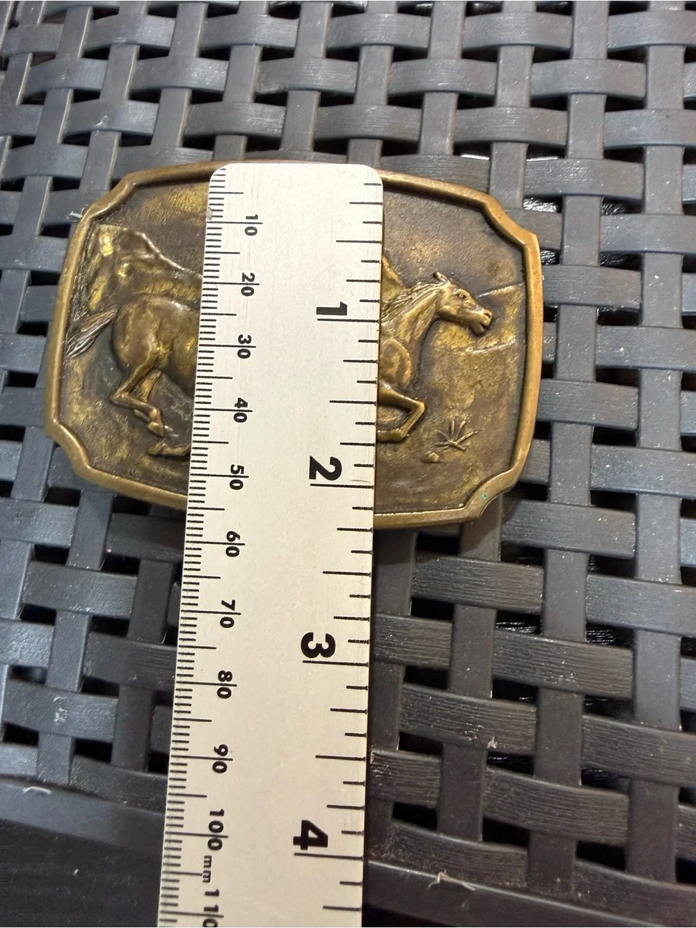 BTS Solid Brass Belt Buckle Running Wild Horses Western Vintage 1978 Made USA